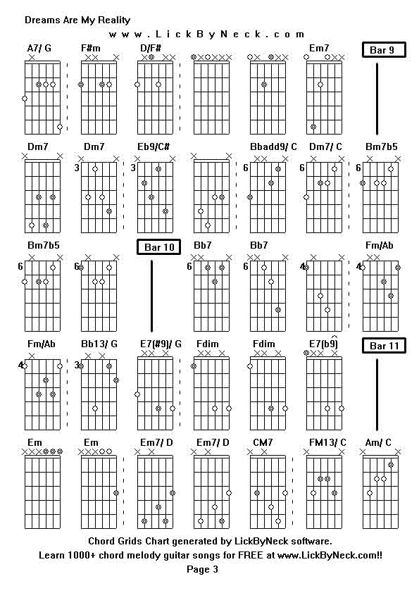 Chord Grids Chart of chord melody fingerstyle guitar song-Dreams Are My Reality,generated by LickByNeck software.